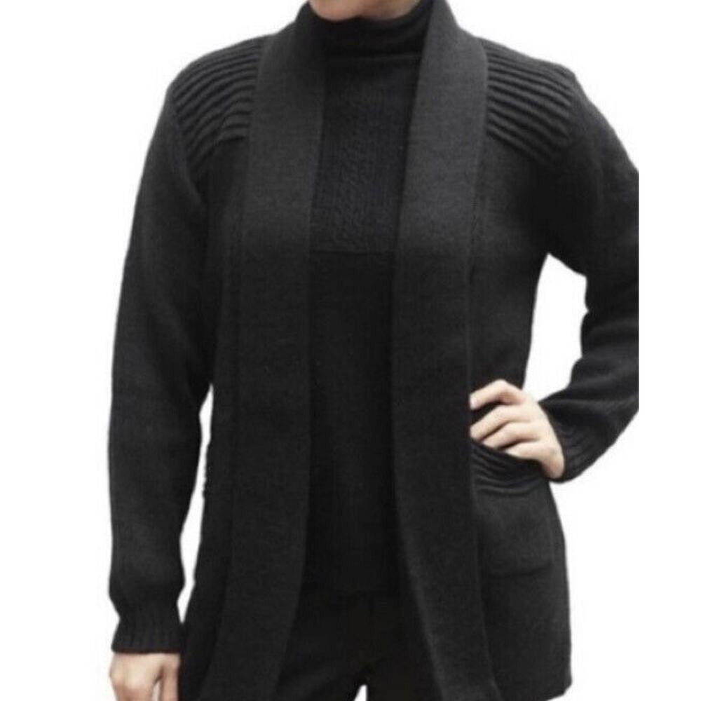 Peruvian Link Alpaca Collection Black Cardigan Sweater Open Front Peru Pockets
